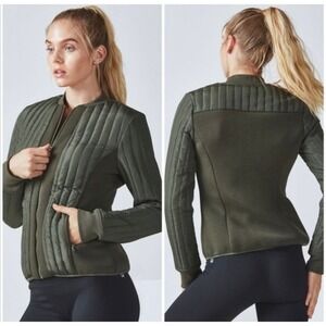 Fabletics Womens Pisa Puffer Jacket Olive Green Athleisure Sz Medium